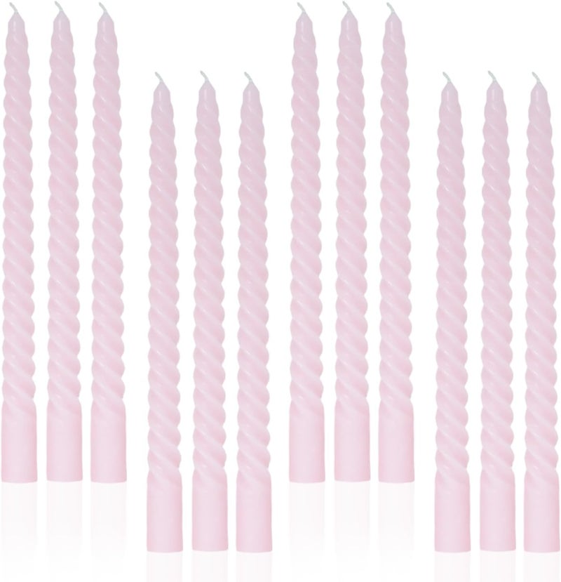 LPUSA Light Pink Tall Taper Candles Spiral Candle Sticks,Unscented Pastel Candle for Holiday,Wedding and Home Decoration,10inch,12 Pack(E-Light Pink) - Image 1